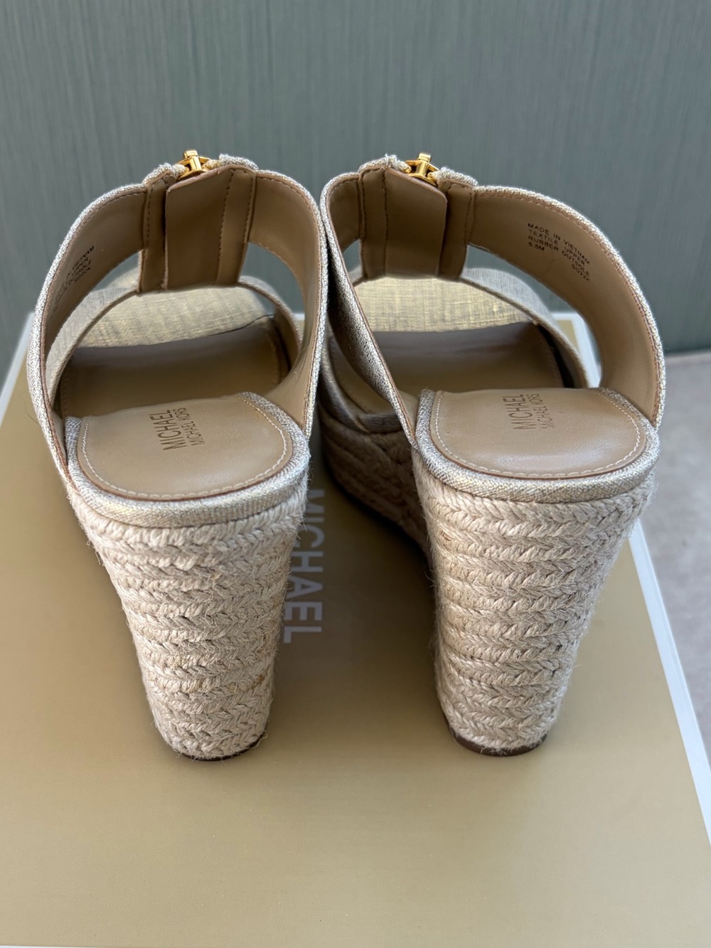 Michael Kors Bradley Mule Gold Platform Wedge Sandals, Size 5.5M, New - Picture 4 of 7